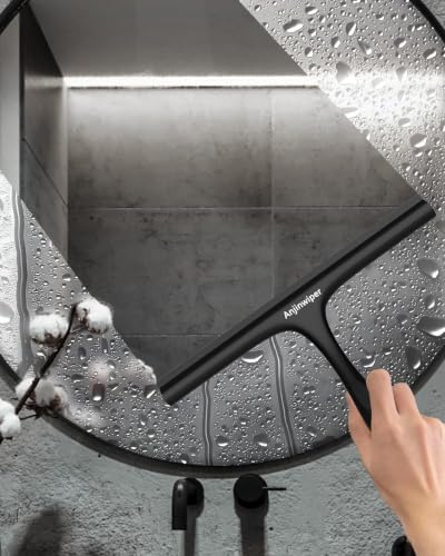 Shower Squeegee for Glass Doors, 10 in Squeegee for Shower with Hook, Black | Rust-Proof, Streak Free, Ergonomic Grip, Silicone Shower Glass Squeegee for Tile Walls, Window, Mirror, Car, Bathroom Cleaner