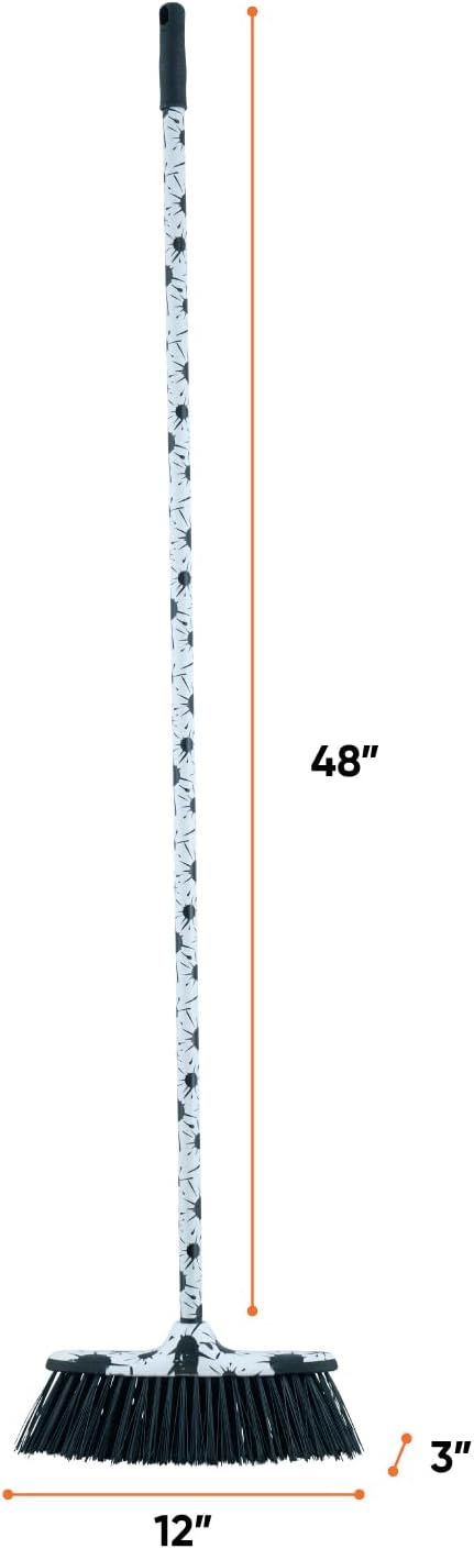 Superio Design Broom, Fancy Black and White Angle Broom, Cute Splash Design Kitchen Broom with Safety Bumper, 48" Indoor and Outdoor Sweeping Tool 2-Pack