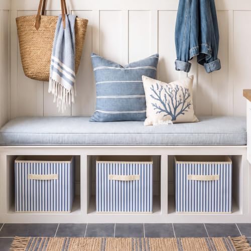 Amyhill 6 Pack Blue Striped Basics Collapsible Fabric Storage Bins | with Handles, Foldable Storage Cubes, 11 Inch, Closet Decorative Organizer, Baskets for Shelves Units, Home, Dorm