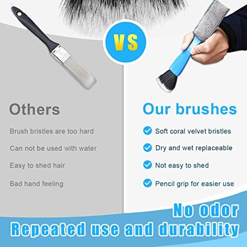 Ziciner 2 PCS Double Head Brush for Car Clean, Soft Auto Interior Duster Detailing Brushes, Universal Vehicle Dashboard Screen, Air Vents, Computer etc Cleaning Tool Accessories (Black+Blue)