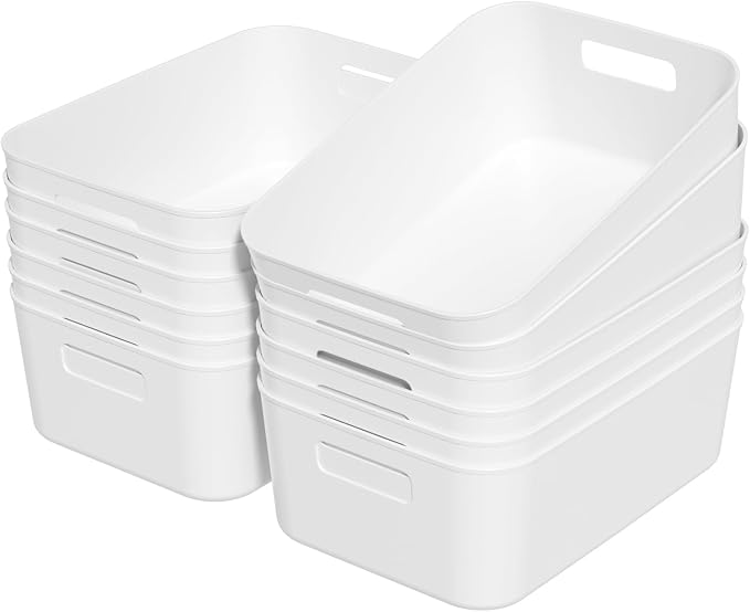 12 Packs Plastic Pantry Organizing Bins, Small Open Storage Bin | White Plastic Container, Cabinet Organizer Bin
