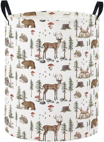 Baby Laundry Basket Baby Nursery Hamper Kids Laundry Basket Toy Storage Bin for Boys Room Decor Gift Baskets for Bedroom Bathroom(Woodland Animal)