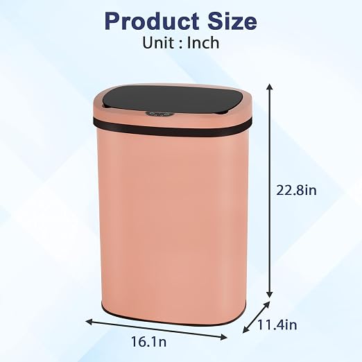 Kitchen Trash Can Automatic Motion Sensor Bathroom Trash Can with Lid,50 Liter/13 Gallon Touchless Trash Bin,Garbage Can Waterproof Garbage Bin Wastebasket for Toilet,Office,Caravans,Bedroom,Pink