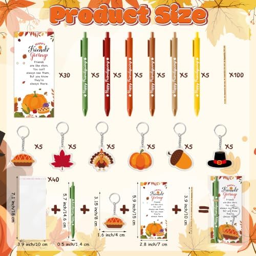 ANGOLIO Friendsgiving Party Favors Bulk, 30 Sets Fall Thanksgiving Gifts | Thank You Gift Set Include Ballpoint Pens Bookmarks Keychains, Friends Coworkers Students Party Supplies, Classroom Rewards