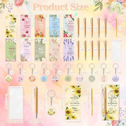 ANGOLIO Spanish Christian Religious Gifts - Back to School Gift 230P Colorful Flower Regalos Cristianos En Español Bible Verse Bamboo Pen Keychain Bookmark Stationary for Women Men VBS Church Supplies