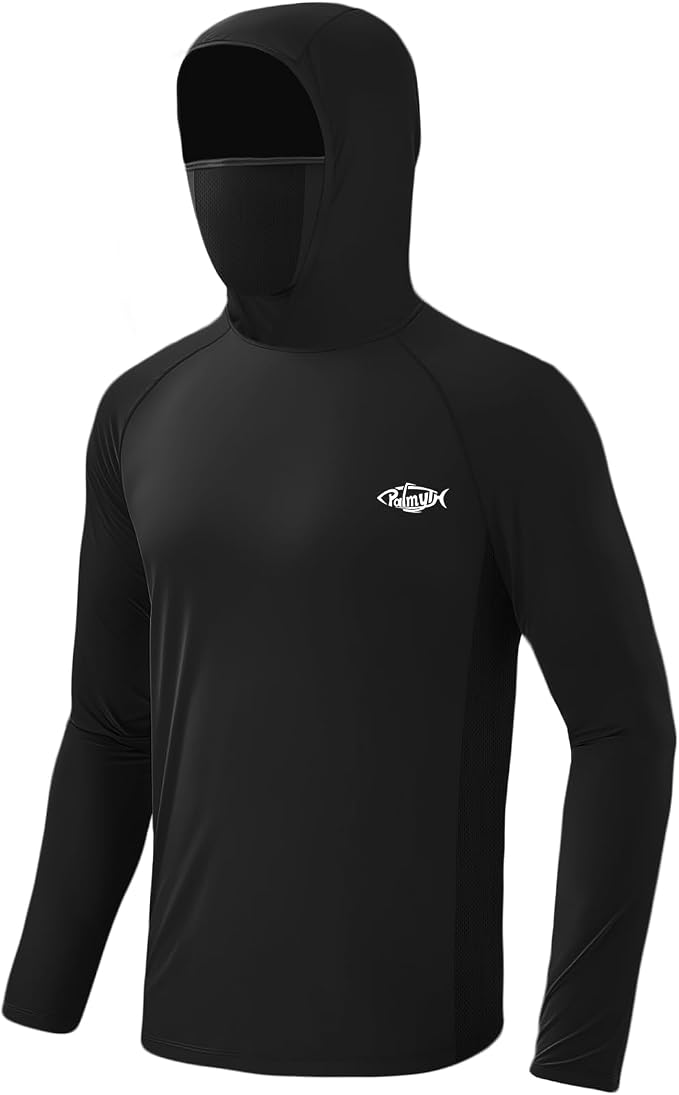 Palmyth Men's Fishing Hoodie UPF 50+ Long Sleeve with Face Mask Neck Gaiter | Zipper Pocket, Thumb Loops, Quick-Dry, Side Mesh Panels, Lens Cleaning Cloth