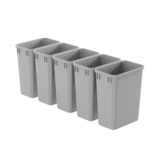 Dowell 5 Pack 35Qt Wastebasket Trash Container, 9Gal, Plastic, Stackable, for Kitchen/Bathroom/Office, Fits Under Sink/Desk - Grey (5, 35 QT)