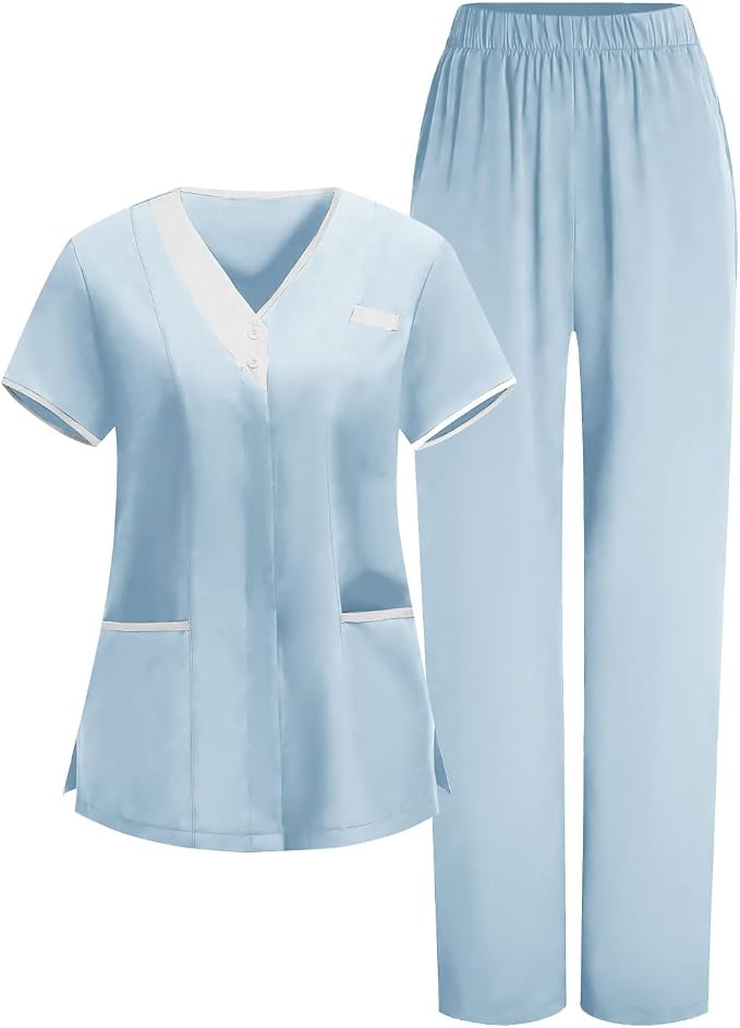 2026 Scrub for Cleaning Jobs Uniform, Multi Pockets Scrubs for Women Sets, V-Neck Top & Straight Leg Pants Scrubs Set