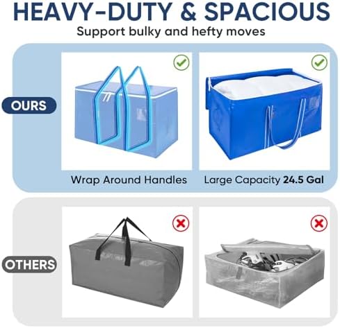BALEINE 6-Pack Oversized Moving Bags with Reinforced Handles, Heavy-Duty Storage Tote for Clothes, Moving Supplies (Royal Blue, 6-Pack)