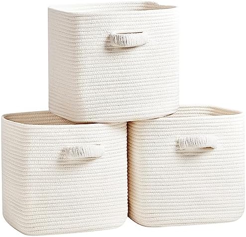 RUNKA Storage Cube Baskets - 3 Pack - 11 inch Square Baskets for Closet, Woven Bins - Ideal for Toy Storage | White