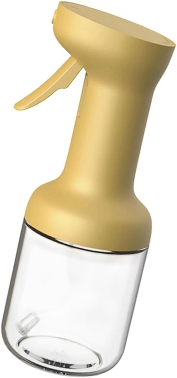 Glass Oil Sprayer Bottle with Drip-Free Nozzle, 450ml yellow | Pressurized Silicone Pumps for Accurate Liquid Seasoning Distribution and Multipurpose Kitchen Applications