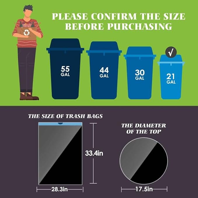 21 Gallon 120 Counts Strong Drawstring Trash Bags Garbage Bags by Teivio,Fit 20 Gal Bathroom Trash Can Bin Liners, Plastic Bags for home office kitchen, Black
