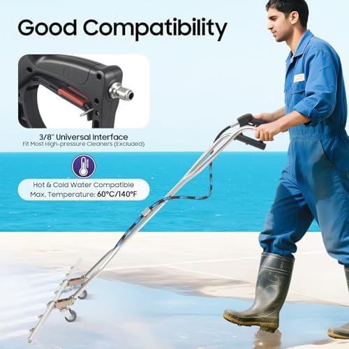 39-Inch Professional Water Broom Attachment for Pressure Washer, 5000 PSI Surface Cleaner with 7 Nozzles & Wheels, for Driveway, Sidewalk, Concrete Cleaning