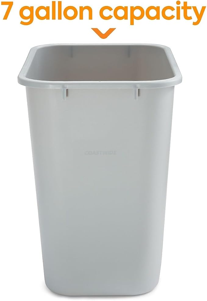 Coastwide Professional Indoor Trash Can Without Lid, Gray, 7 Gallon | Soft molded plastic waste bin for offices, breakrooms, and common areas.