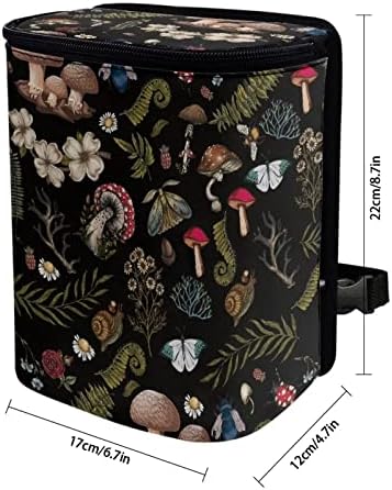 Auto Trash Can, Dark Wild Mushroom Ferns Printed, Manual-Lift, 14"W x 14"H x 14"D