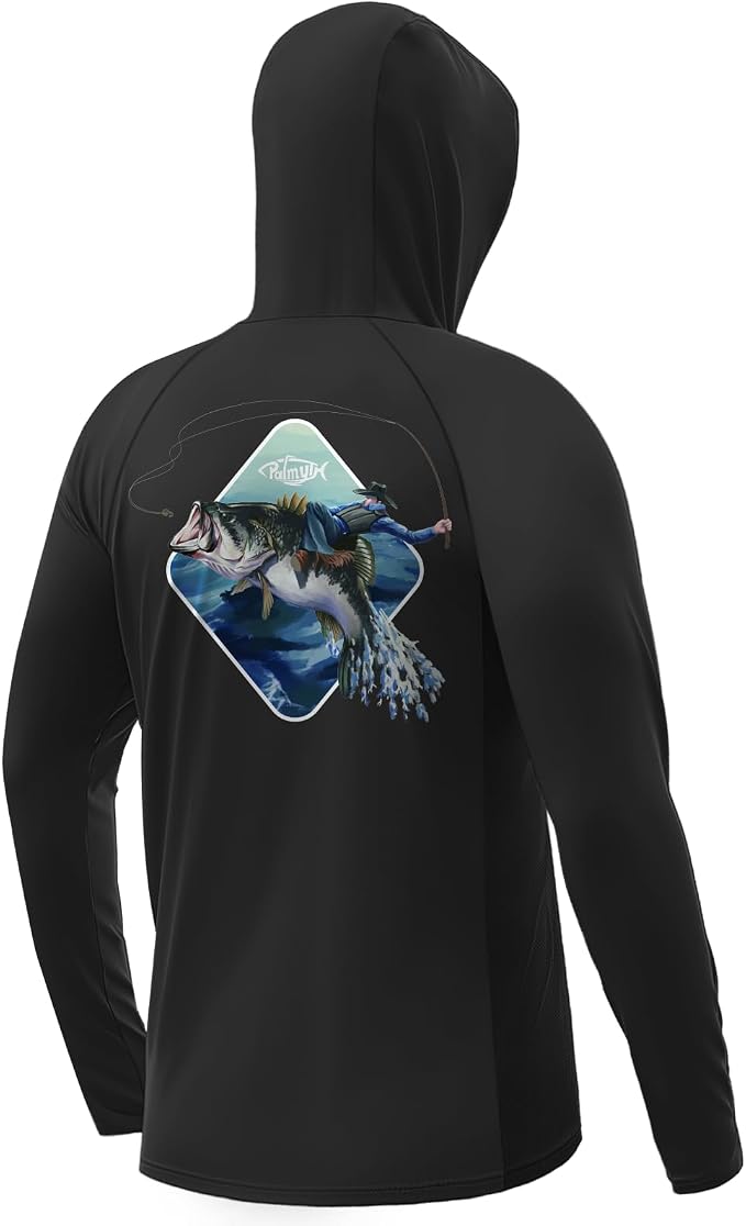 Palmyth Men's Fishing Hoodie UPF 50+ Long Sleeve with Face Mask Neck Gaiter | Zipper Pocket, Thumb Loops, Quick-Dry, Side Mesh Panels, Lens Cleaning Cloth