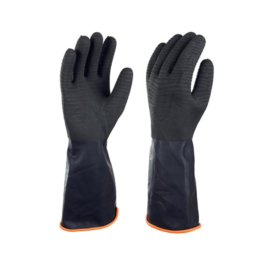 North Tower Heavy Duty Rubber Gloves, Industrial Gloves,Black （14in,1 pair） | Long-lasting and Non-Slip Design,Flexible,Waterproof Reusable for Cleaning, Dishwashing,Industrial and Auto Care. ﻿