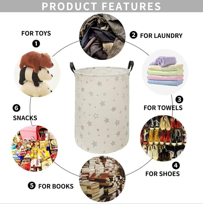Round Star Pattern Laundry Hamper Storage Basket Fabric Material Storage Hamper Organization Basket, Storage Bin, Gift Box with Handles for Room