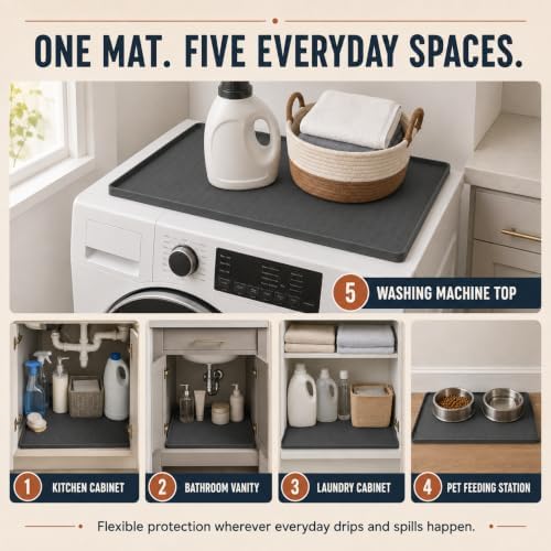 25” x 19” Silicone Under Sink Mat for Bathroom/Kitchen Cabinet Organizer Mat | Leak-Proof Waterproof Liner Pad & Anti-Spill Tray | 0.7in Edge Barrier, 3.5Gal Capacity