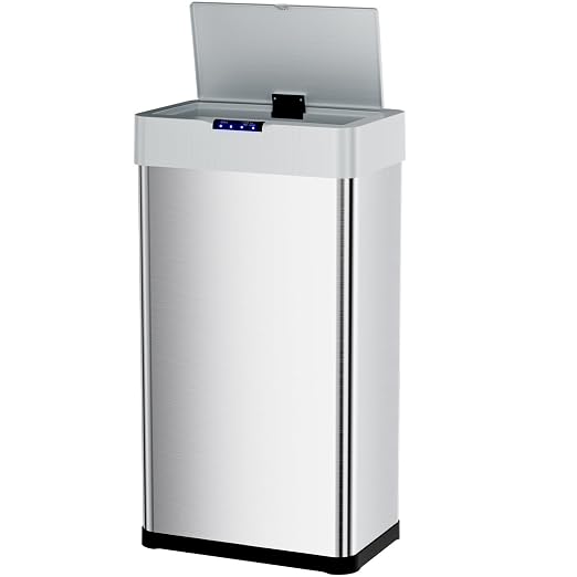 Sensor Trash Can, Touchless Motion Sensor Trash Bin | Smart Automatic Garbage Can with Soft-Close Lid, Bag Retainer Ring and Display Light, for Kitchen, Office (Silver, 13.2 Gal)