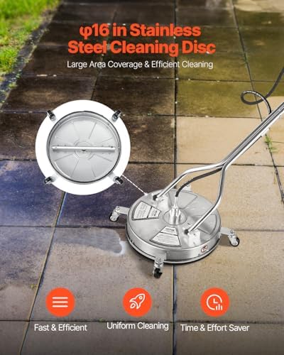 VEVOR 18 Inch Pressure Washer Surface Cleaner, 4000 PSI Stainless Steel Attachment with 4 Wheels, 2 Nozzles, 3/8 Inch Quick Connect and Dual Handle for Concrete, Patio, Sidewalk
