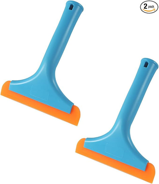 KVAEY 2 PCS Small Silicone Window Squeegee, 5.9 Inch Car Windshield Water Blade Squeegee with Non-Slip Handle, All-Purpose Cleaning Squeegee for Car Windshield, Window, Mirror (Sky Blue)