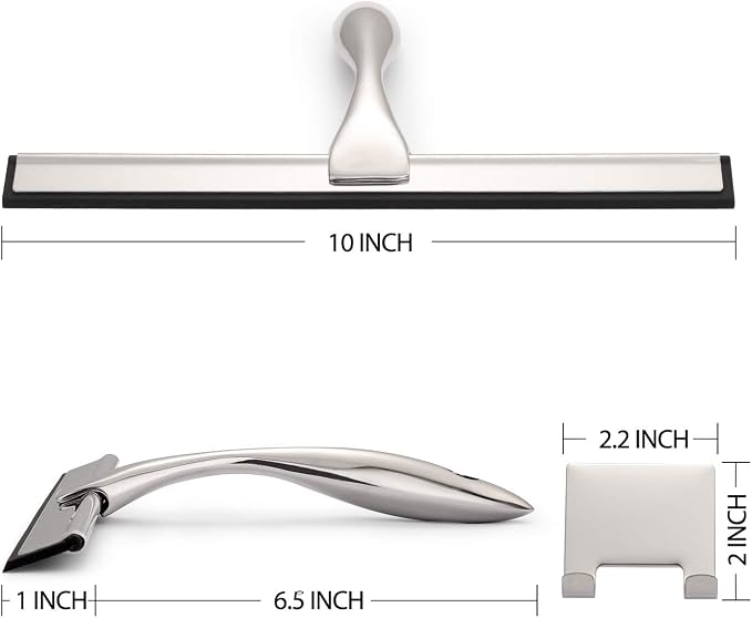 Hiware All-Purpose Shower Squeegee for Shower Doors, Bathroom, Window and Car Glass - Stainless Steel, 10 Inches (Pack of 2)
