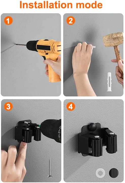 AKOAK Broom and Mop Rack Holder, Wall Storage Organizer, Screw Mount, Garden Tool Organizer Stainless Steel Mop Rack, Home, Kitchen, Bathroom, Garden, Garage Storage (6 PCS, Black)