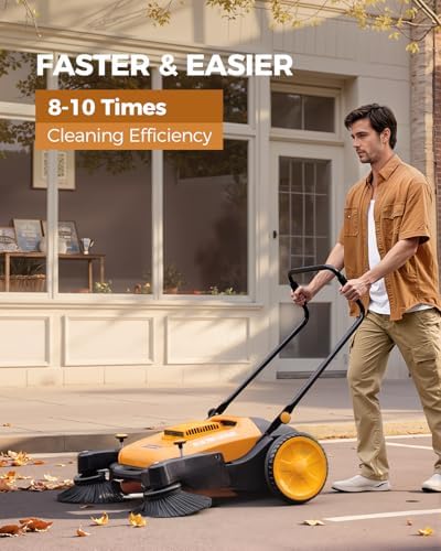 Walk-Behind Manual Industrial Floor Sweeper, 41" Sweeping Width | Non-Electric Hand Push Sweeper, 14.5-Gallon Waste Container, Versatile, Low Noise, 45000 SqFt/Hr, for Factory Warehouse
