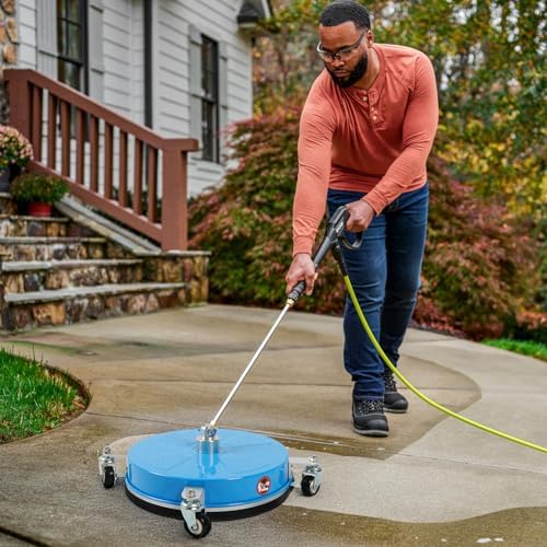 16" Pressure Washer Surface Cleaner with 4 Wheels, Coated Blue Stainless Steel Power Washer Surface Cleaner for Driveway Sidewalk Patio, 1/4" Quick Connector, 2 Extension Wand, 4000 PSI