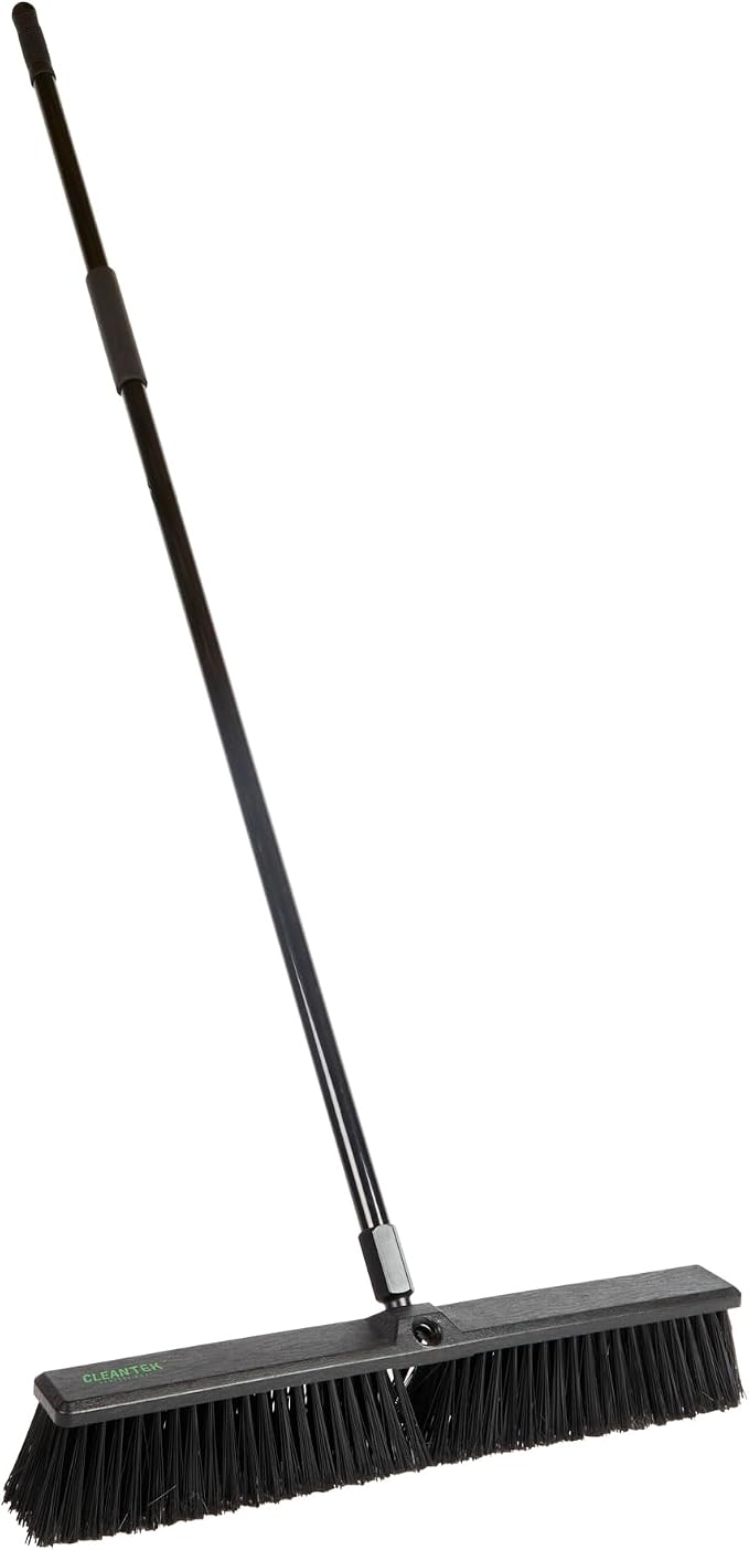 Restaurantware-Clean Tek Professional 23.62 Inch Push Broom, 1 Heavy-Duty Broom With 59” Handle - Heavy Bristles, 2 Handle Attachment, Wooden, Commercial Use, For Deck, Garage, Yard, Patio