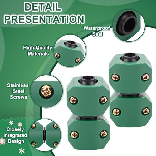 Pangda 2 Pack Garden Hose Mender Repair, Fits 3/8" or 1/2" Garden Hoses, Rust-free Poly Hose Connector with Clamp(Green, Black, Coupling)