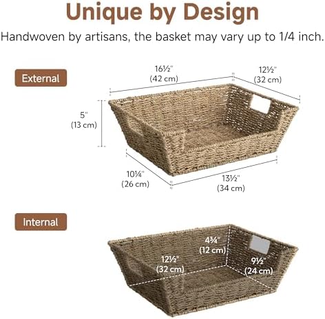 StorageWorks Pantry Baskets for Organizing, Woven Baskets, Seagrass | Pantry Baskets for Patato and Onion Storage, Stackable Wicker Basket Organizer for Shelf, Woven Basket for Storage, 2-Pack