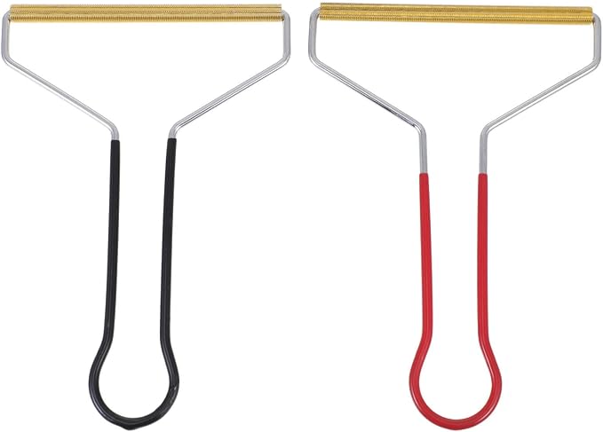 Beaupretty Double-Sided Metal Lint Remover 2pcs Set, Clothes Hairball Cleaner with Crimson and Ebony Handles, Portable Fabric Hairball Epilator for Laundry and Pet Hair Removal Random Color