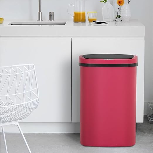 BestOffice Trash Can Broken-Resistant Plastic Touch Free High-Capacity Garbage Can with Lid for Bedroom Bathroom Home Office 49 Liter 13 Gallon Trash Can Automatic Kitchen Trash Can (Red)