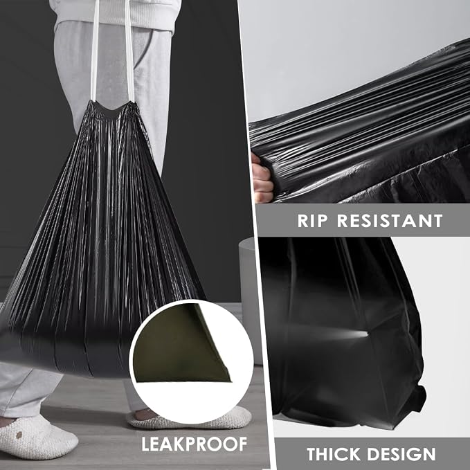 Small Drawstring Trash Bags 5 Gallon, Black, 120 Count | Waste BasketLiners Fit 18-20L Garbage Cans, Tear Free, Leak Proof, Sturdy for Home, Office, Bathroom & Bedroom Daily Use