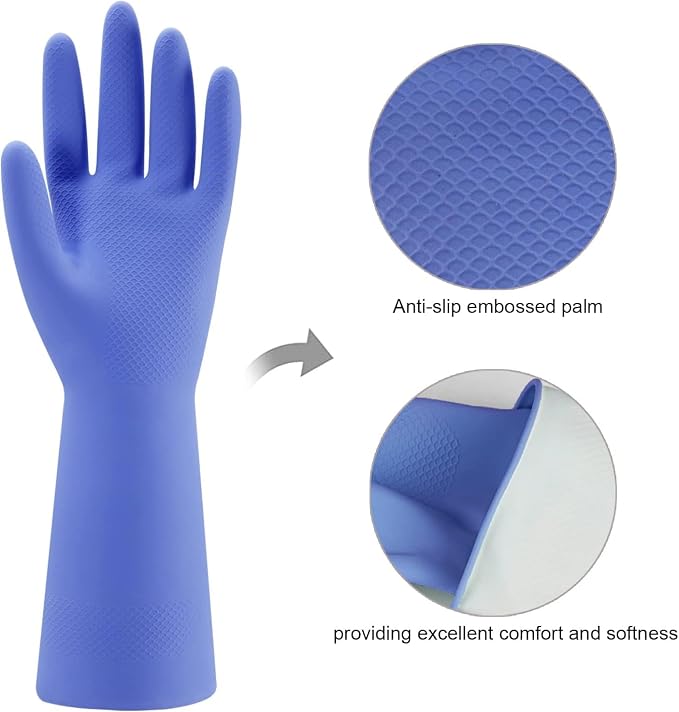 JWANG Rubber Kitchen Dishwashing Gloves - 4 Pairs Colorful Reusable Household Cleaning Gloves for Washing Dishes and Cleaning Tasks, Flexible Long-lasting and Non-Slip (Medium, Blue+Pink+Yellow+Red)