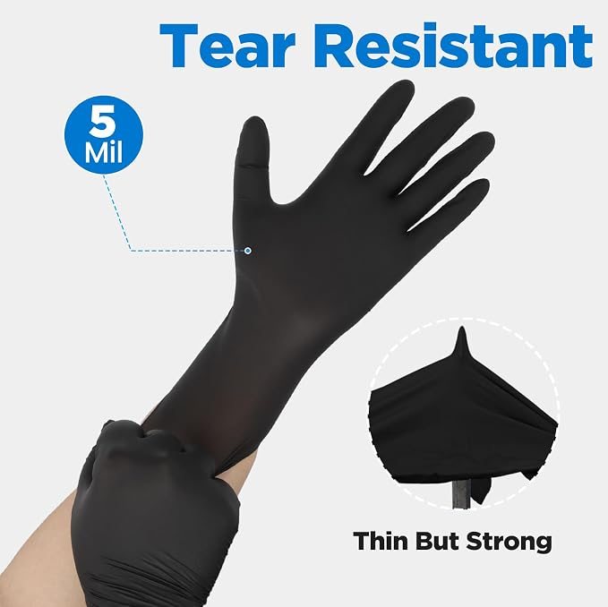 5 Mil Disposable Nitrile Gloves Medium, 100Pcs + 5 Pairs | Food Grade, Latex Free, for Food Prep, Cutting Chicken/ Hot Peppers/ Seasonings, Cleaning Bathroom, Planting Flowers