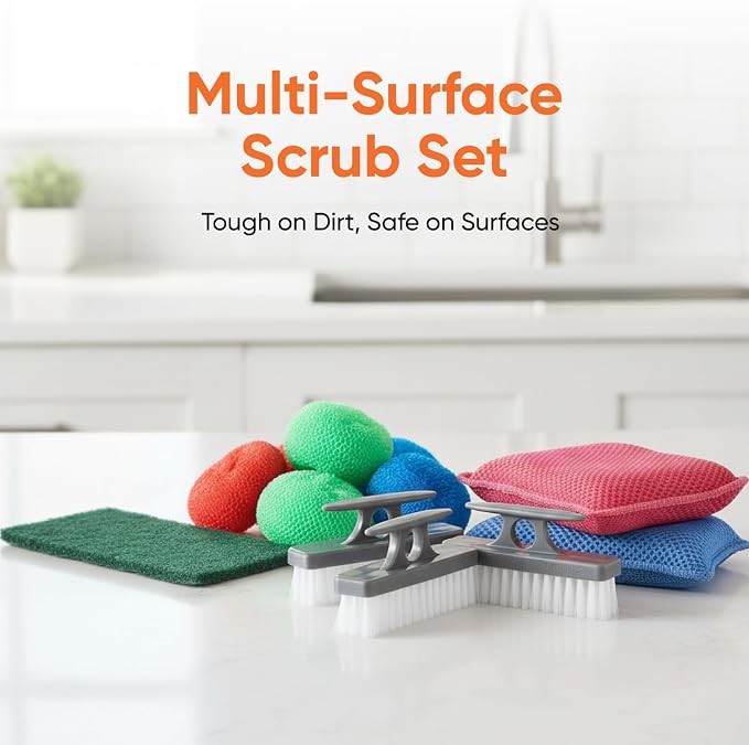 Superio Passover & Spring Cleaning Essentials – Broom, Dustpan, Towels, Sponges, Brushes, Duster, Eraser & Scouring Pads, Multi-Purpose Home & Kitchen Set