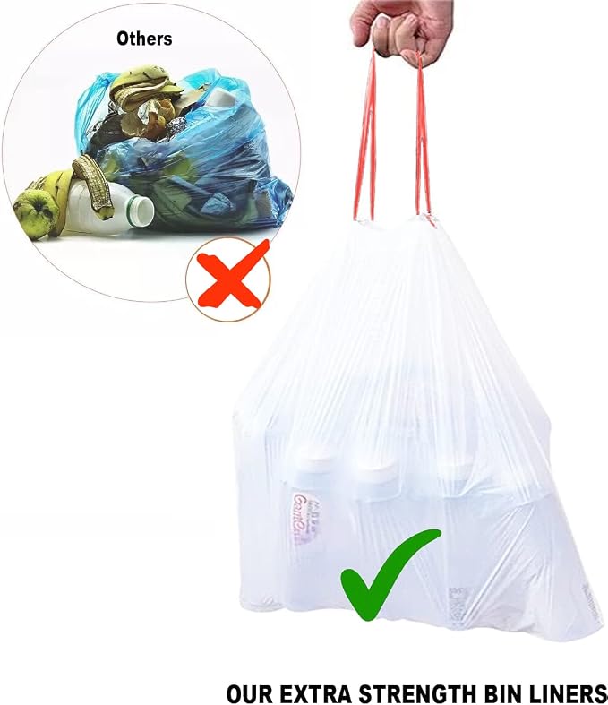 BEIDOU-PAC Trash Bags 13 Gallon Drawstring, 50 Count Garbage Bags, Tall Kitchen Trash Bags, Odorless & Extra Strength White Plastic Food Scrap Bag for Home Office Bathroom Kitchen Bins