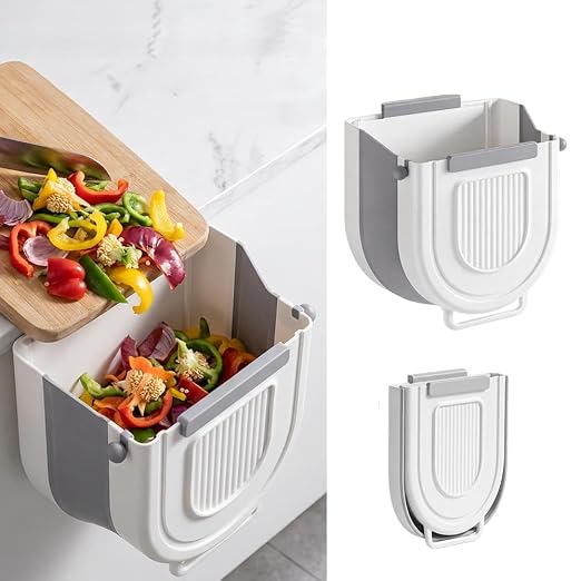 YAUNJI Multipurpose Hanging Collapsible Trash Can for Kitchen, 2026 New Hanging Collapsible Trash Can for Peels Waste & Recycling, Creative Wall Mounted Folding Waste Bin (Gray, 10, Liters)