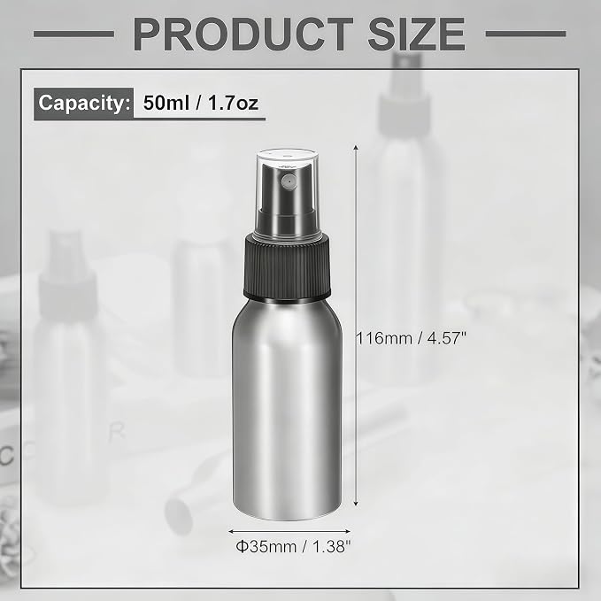 3 Pcs Aluminum Fine Mist Spray Bottle with Black Pump Sprayer Empty Sample Atomizer Containers for Essential Oils Perfume Aromatherapy Makeup Water size 50ml/1.7oz