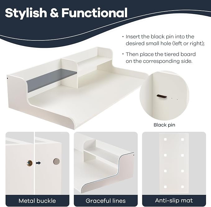 Washer Dryer Countertop 2 Tier 54 inches Wide, Laundry Shelf Topper with Edge, 54" W x 28" D x 12" H Laundry Space Organizer, White