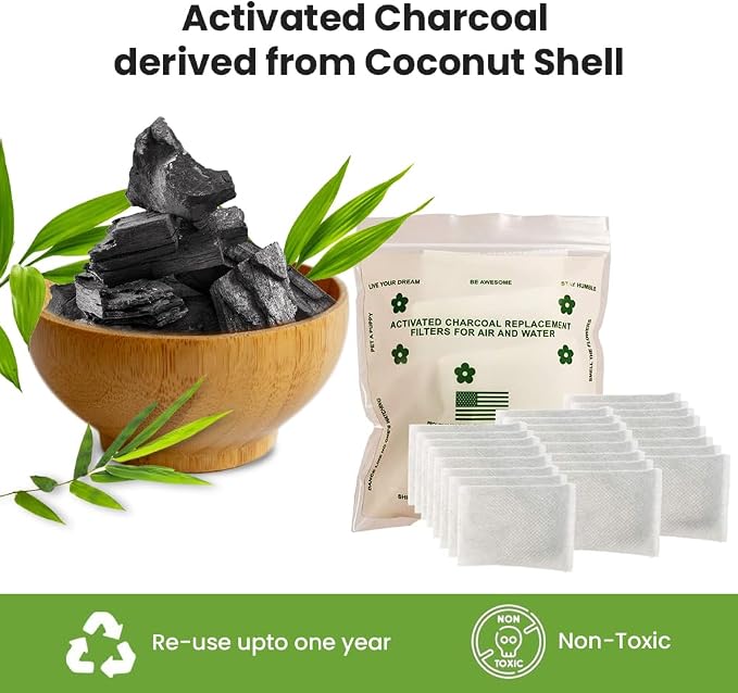 Green Piece® 24 Pack Overstuffed All-Natural Diaper Pail Deodorizer | Activated Charcoal Air Purifier Compatible with Diaper Pails, Shoe Closets, Trash Cans, Pets - Made in The USA by Green Piece