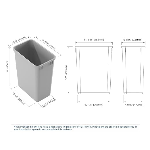 Dowell 5 Pack 35Qt Wastebasket Trash Container, 9Gal, Plastic, Stackable, for Kitchen/Bathroom/Office, Fits Under Sink/Desk - Grey (5, 35 QT)