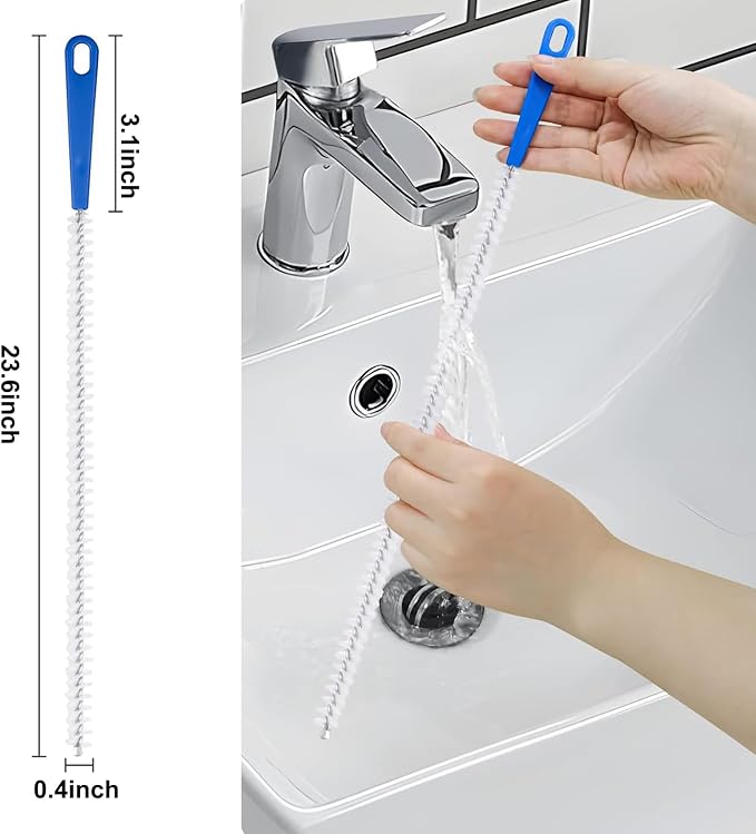 Drain Cleaning Brush 2pack,Clog Remover 23.6inch,Drain Hair Remover Tool | Pipe Brush Cleaner with Nylon Bristles, Sink Drain Cleaner for Toilet, Kitchen Sink, Bathroom Tub, Shower,Sewer Drain