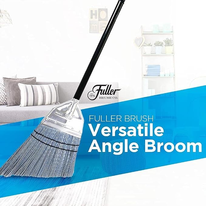 Fuller Brush Angle Broom – Heavy Duty Broom with Split End Bristles, Steel Handle, Indoor/Outdoor Floor Sweeper for Home, Garage, Patio