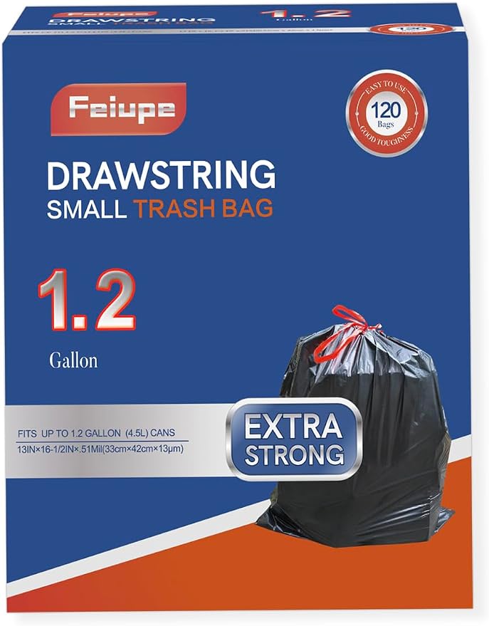 1.2 Gallon Trash Bag,120 Counts Strong Small Trash Bag Garbage Bags,Thick Drawstring Trash Can Liners for Bathroom Kitchen Bedroom Office Dorm (1.2, Gallons)
