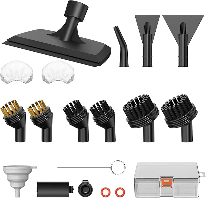 Steam Cleaner Accessories Set for Granarbol Steamer, 18PCS | Nylon & brass brushes, scraper & towel cover, with storage case, complete attachments for Granarbol handheld steam cleaner