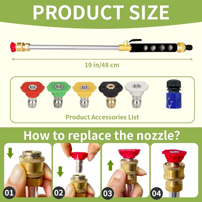 High Pressure Hose Nozzle for Garden Hose,Leak-Free Jet Wand with 5 Nozzles | Heavy Duty Brass Water Jet Nozzle for Car Wash, Patio, Driveway, Lawn & Garden Cleaning with Leak-Free Design